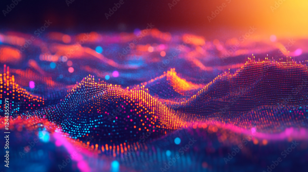 Poster a conceptual digital equalizer representation, illustrating sound wave elements used for ai voice as