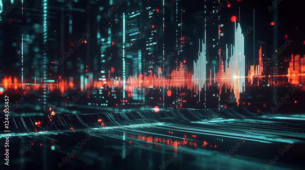 Poster a digital abstract equalizer design showcasing a sound wave visualization, ideal for ai assistant vo