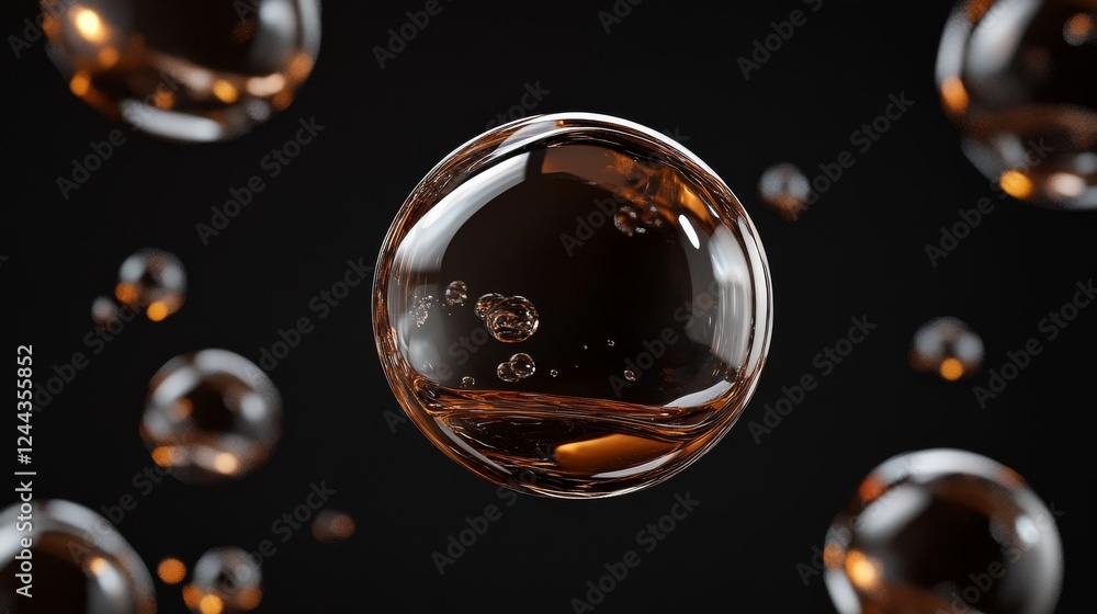 Aufkleber glossy amber bubbles float against a dark background, creating a luxurious and abstract design. perf