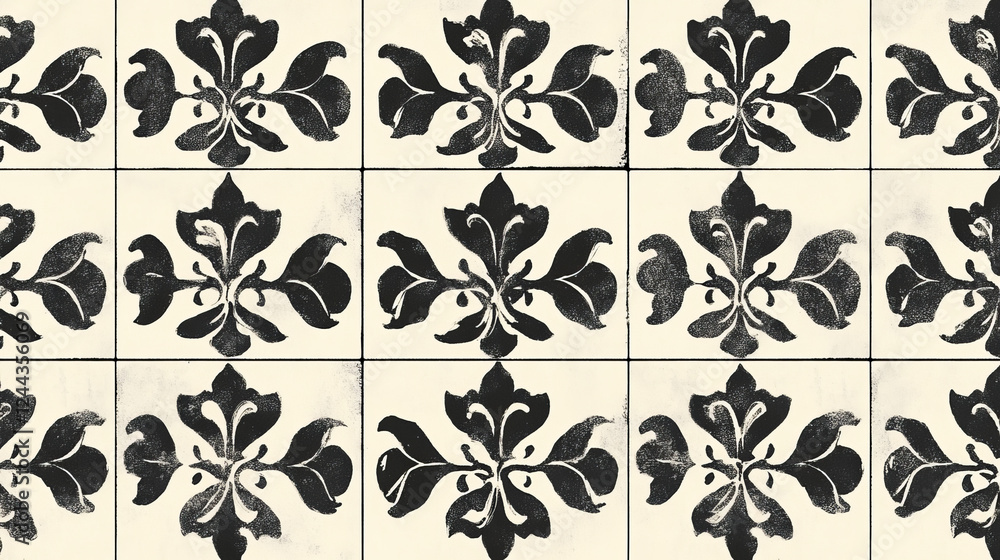 Poster classical french black and white fleur-de-lys seamless background pattern with a repeat motif in squ
