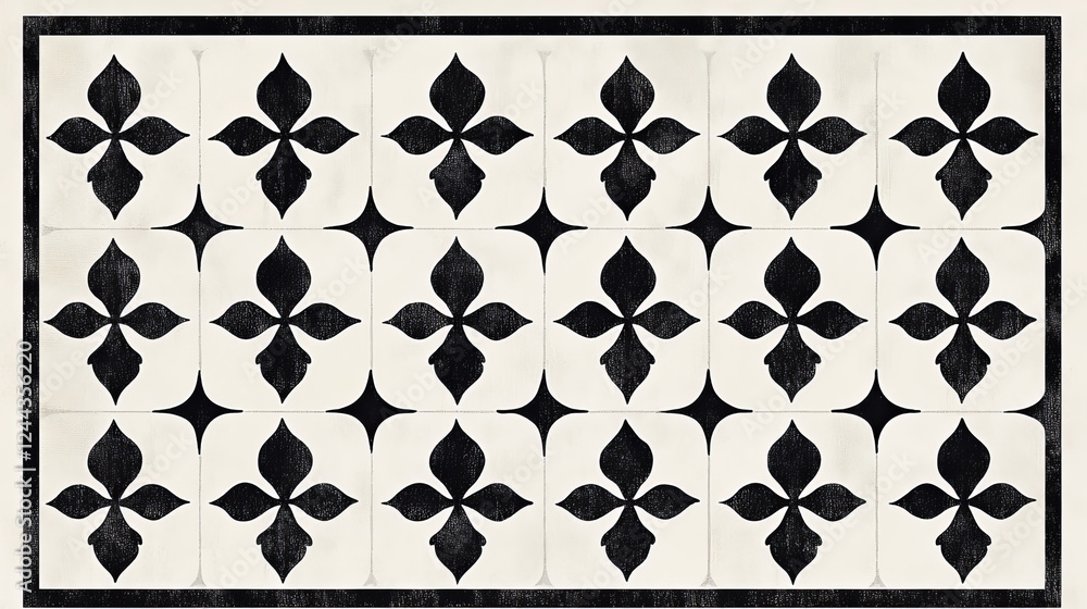 Poster classical french black and white fleur-de-lys seamless background pattern with a repeat motif in squ