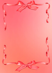 Pink ribbon frame with bow. Valentine’s Day  web banner for social media mobile apps