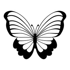 Silhouette of butterfly vector illustration isolated on white background. Insects outline, tattoo, coloring, logo, icon.
