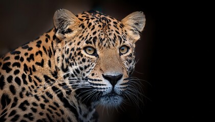 Obraz premium Powerful Majesty Closeup Portrait of an Adult Leopard, Bathed in Soft Golden Light with Striking Green Background, Embracing the Wild Spirit of Africas Untamed Beauty.