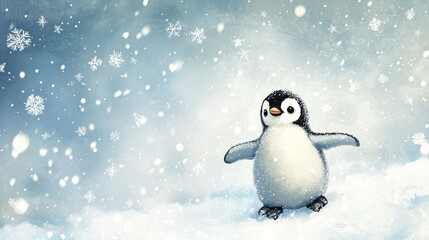 Fototapeta premium A Little Penguin's Winter Wonderland Adventure