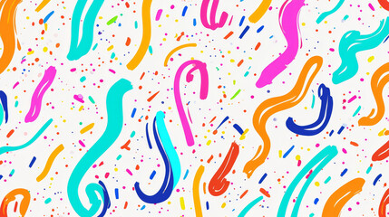 Kids holiday squiggle line pattern backgrounds of doodle and scribble colors, abstract vector. Squiggle line patterns with colorful scribble swirls, wavy zigzags and confetti twirls on background