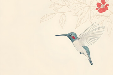 A graceful hummingbird with intricate, hand-drawn details and a vibrant gradient of colors on its wings, creating a dreamy and elegant artistic representation of nature s beauty