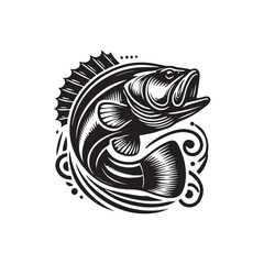 Black Color Bass silhouette design Vector Illustration, Solid White Background (9).eps