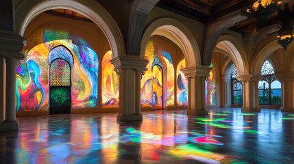 Colorful Light Reflections on Walls in Elegant Architectural Space