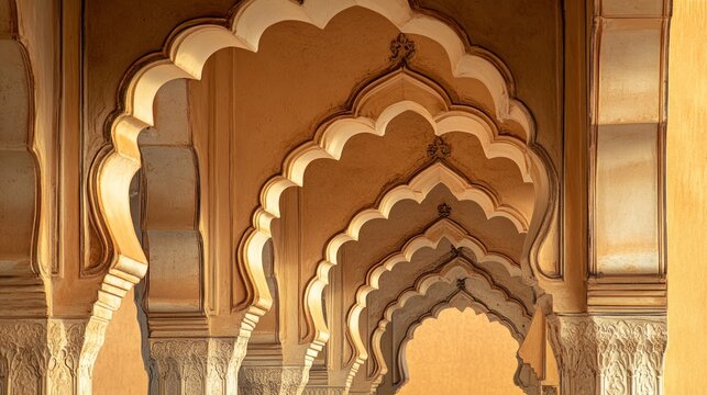 Intricate Arches of Traditional Indian Architecture in Warm Tones