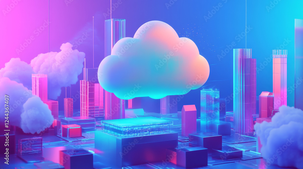 Poster cloud service concept in flat style with hands using desktop computer, smartphone and tablet pc, con