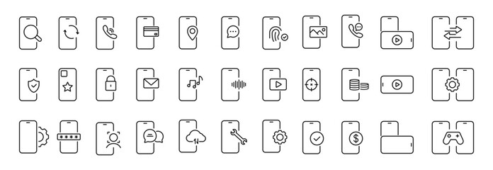 Smartphone interface icons set. Smartphone app, phone settings symbols. Vector icons