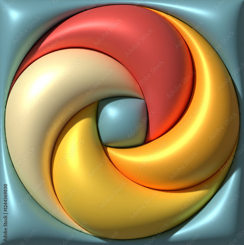 Poster figure with twisted details with shiny smooth surface, 3d rendering illustration
