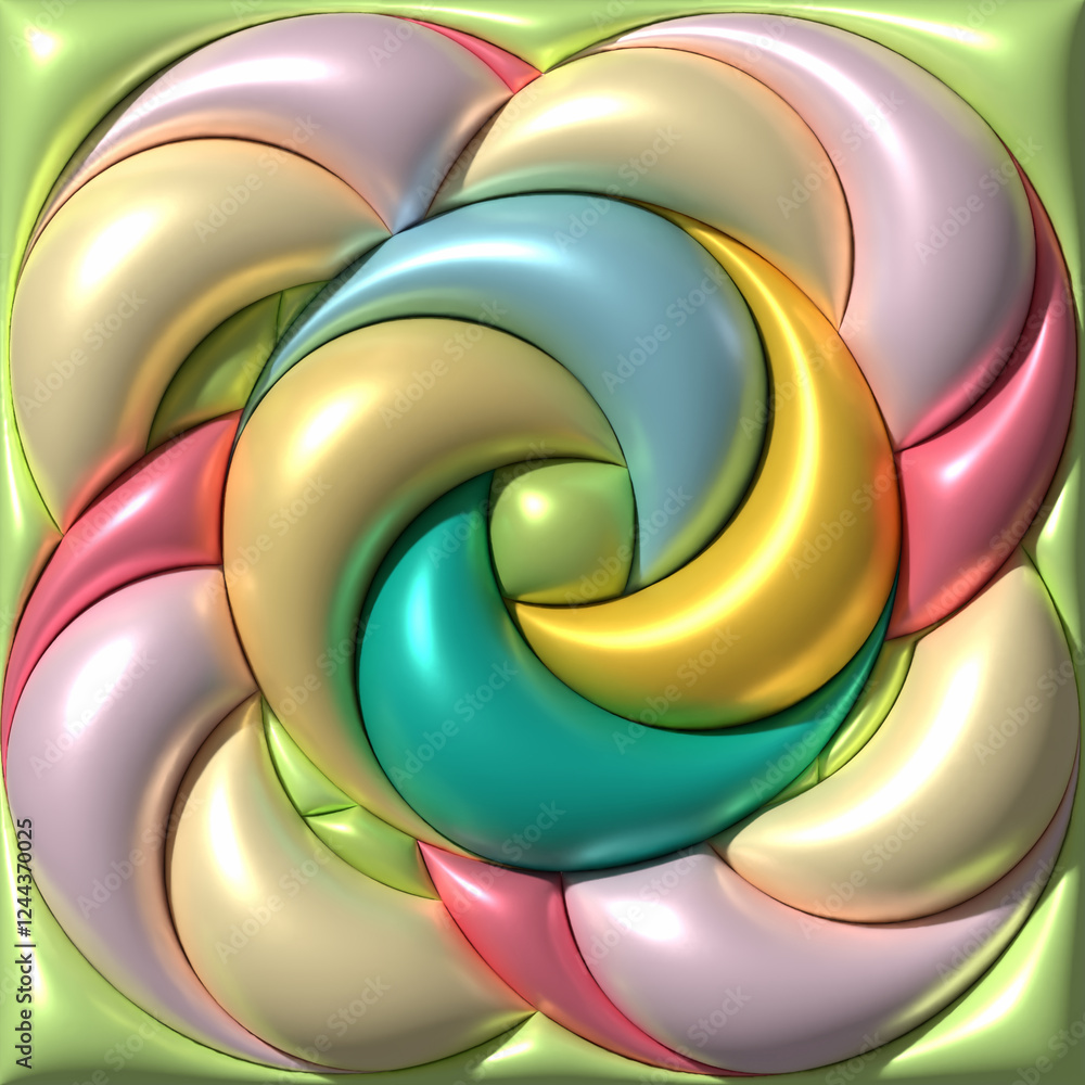 Aufkleber figure with twisted details with shiny smooth surface, 3d rendering illustration