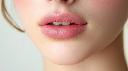 Obraz premium Close-up of a Woman's Lips with Soft Pink Makeup