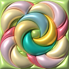 Figure with twisted details with shiny smooth surface, 3D rendering illustration