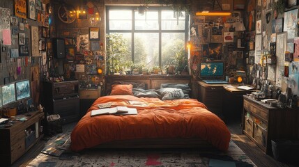 Cozy bedroom with a warm atmosphere, filled with plants and personal decor.