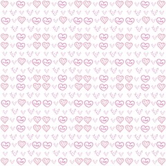 Seamless pattern pink hearts with little flowers on white background.