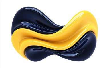 Obraz premium Bright yellow and deep navy blue fluid cyclone with smooth curves, isolated on white