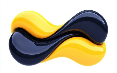 Obraz premium Bright yellow and deep navy blue fluid cyclone with smooth curves, isolated on white