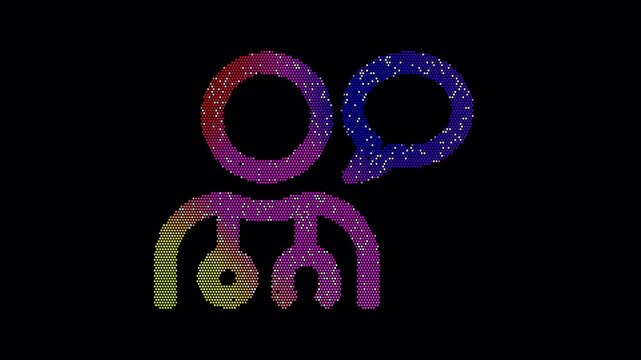 Icon user md chat is made up of LED square shapes that shimmer and flicker. There are black dead diodes. In-Out looped. Alpha BW at the end