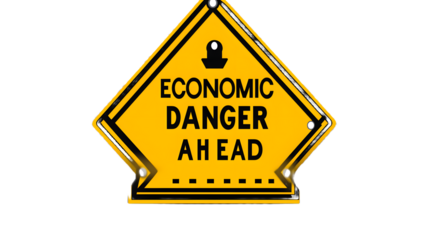 economic danger ahead, Economic depression, warning sign  on white or transparent background