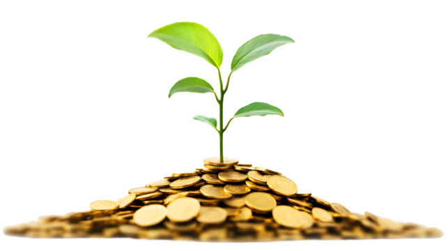 tree growing from coins, Economic Growth Tree, Small Plant Sprouting From money