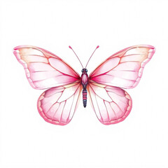 beautiful pink butterfly,watercolor,isolated on a white