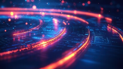 Obraz premium Abstract Digital Technology, Futuristic Data Stream, Neon Lights, Network, Cyberspace, Innovation, Information, Global, Connections