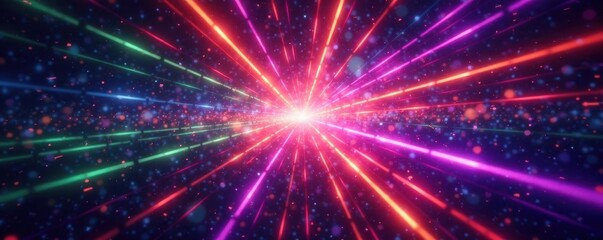 Obraz premium Intense multicolored beams intersect, creating dazzling patterns , background, neon