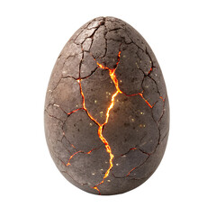 Cracked stone egg with glowing interior Isolated on a transparent background, PNG. Generative Ai.