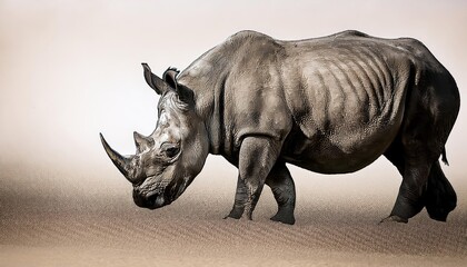 Fototapeta premium Vibrant and Detailed AIGenerated Rhino Illustration, Showcasing a Unique Perspective of the Majestic Creature in Stylized Artistic Form, Set Against a Backdrop of Bold Colors and Textures.