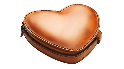 A heart-shaped bag with a leather finish, isolated on white background in HD