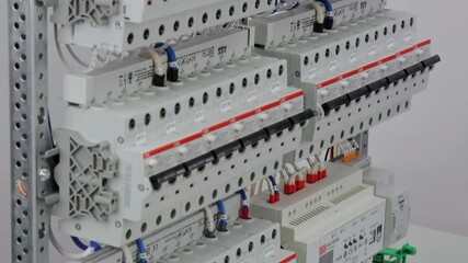 An electrical panel for the organization of electricity supply to the apartment. Close-up. Soft focus.