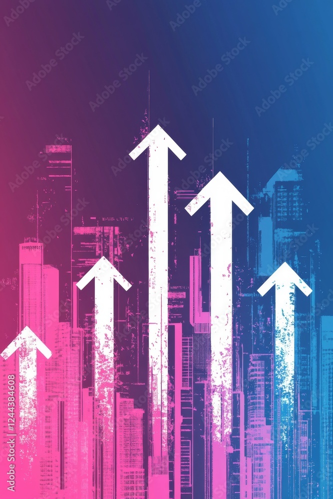 Poster financial growth arrows on an abstract background with ample space for text placement