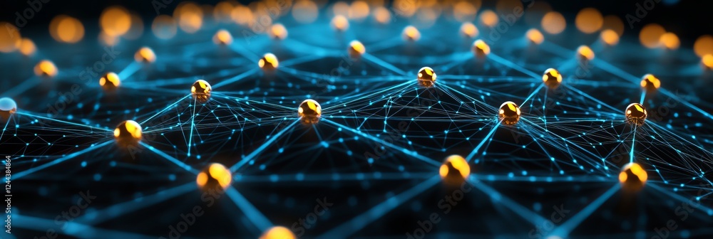 Poster futuristic digital mesh a complex network of interconnected nodes and lines in vibrant colors