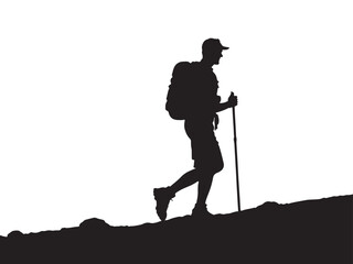 Silhouette of a person hiking through forest vector image