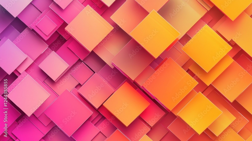 Aufkleber abstract colorful squares: a vibrant digital art piece featuring a dynamic interplay of pink and ora