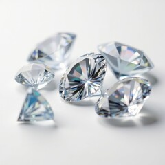 Fototapeta premium Group of diamonds arranged on pure white backdrop, shimmer, detail
