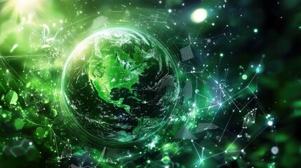 Obraz premium Global Network Green Earth Digital Connections
