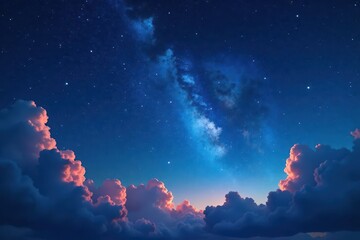 Fototapeta premium Starry night, wispy clouds drift across celestial expanse, ethereal, peaceful