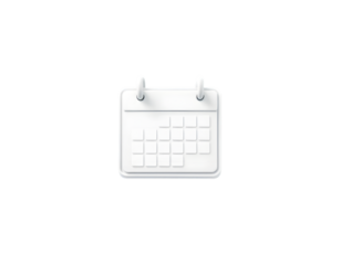White calendar icon, scheduling app, digital planning