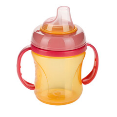 A colorful, spill-proof sippy cup for toddlers. Isolated on a transparent background, PNG.