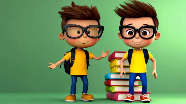 Colorful Cartoon Boy Character Reading a Book in School Illustration