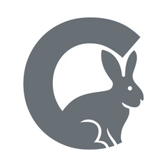 Initial Rabbit Logo Combine With Letter C Vector Template