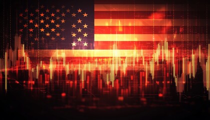 Naklejka premium American Financial Market Background, Vector Illustration With USA Flag And Stock Charts.
