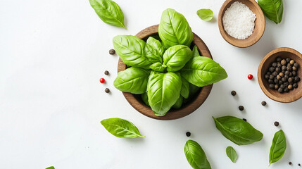 Obraz premium basil plants in a pot on white background
