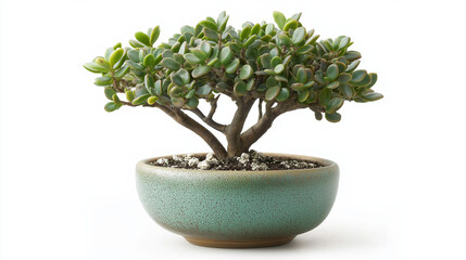 jade plant in a pot isolated on white background , 