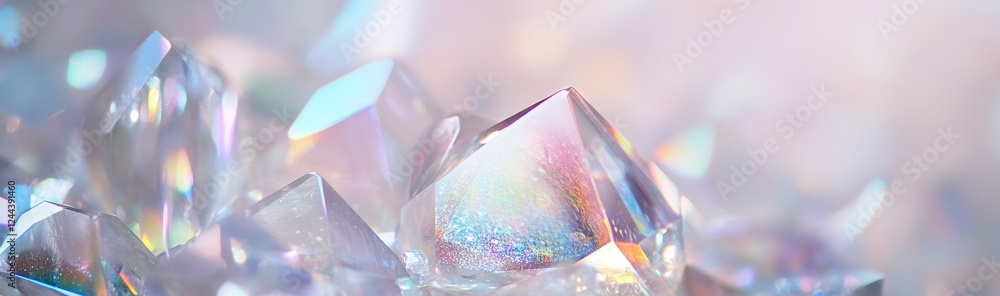Poster using a macro panoramic approach, this 3d render depicts a faceted gem atop an abstract crystal back