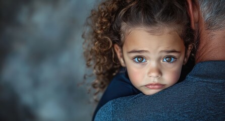 Fototapeta premium Young girl with curly hair resting her head on someone's shoulder